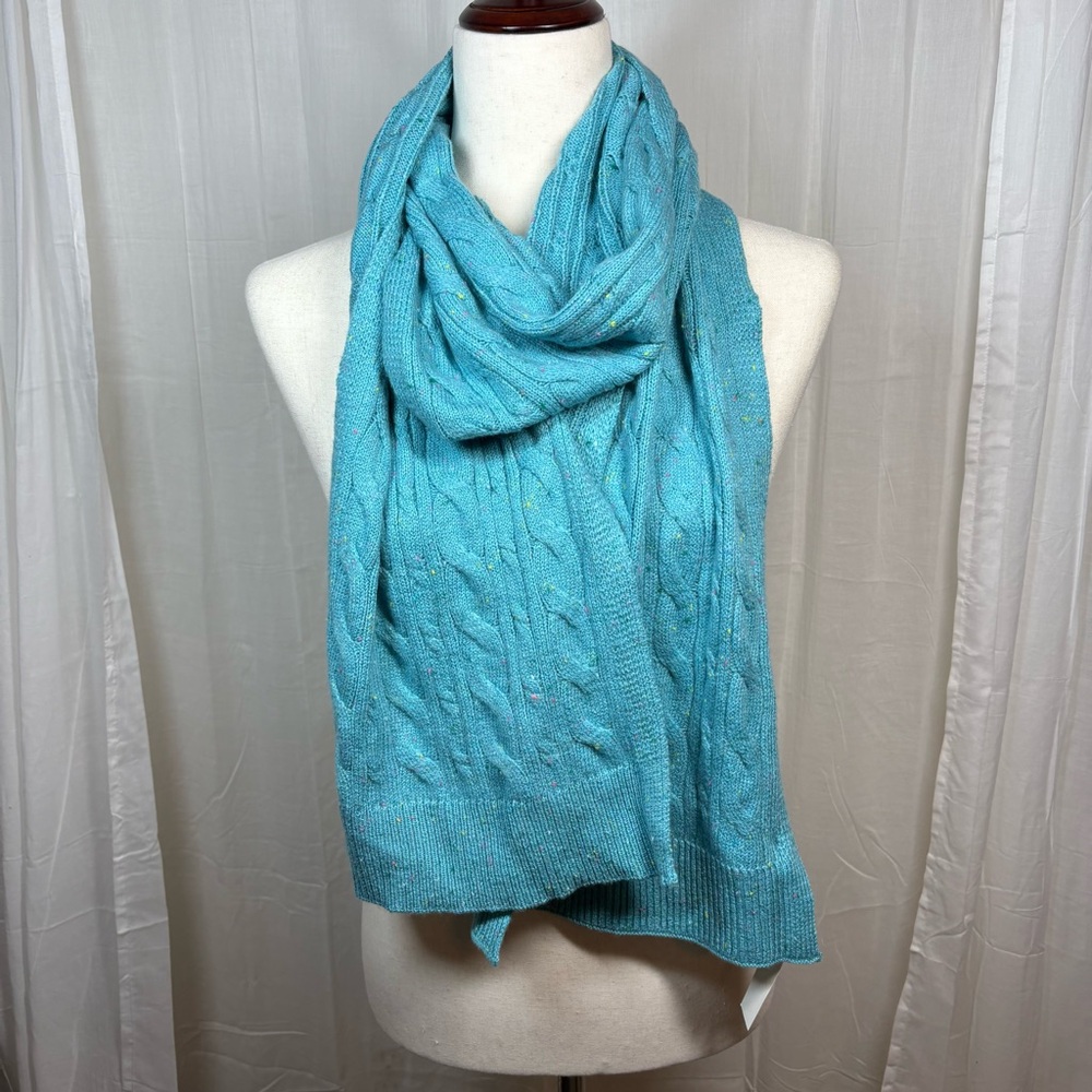 Talbots Cotton Blend Cable‎ Knit Scarf Blue Multicolor Specks